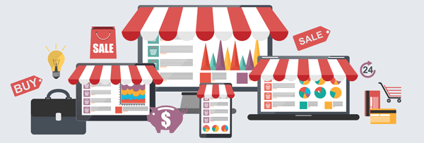 Illustration of eCommerce on multiple devices.