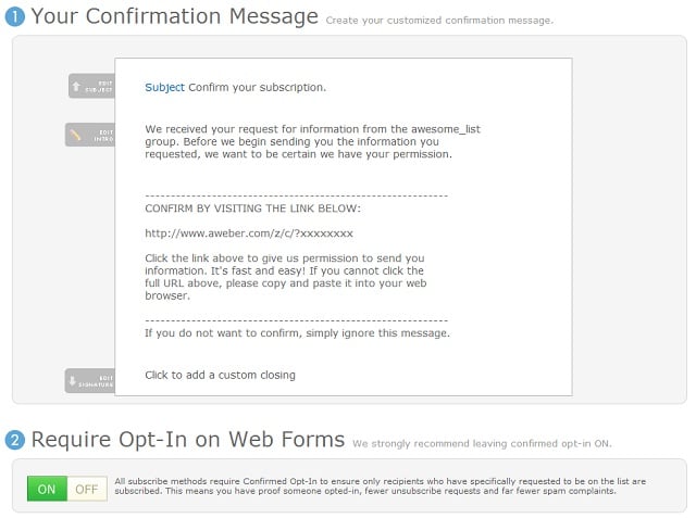 Confirmation Message
