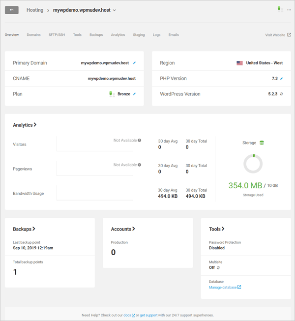 WPMU DEV's hosting dashboard.