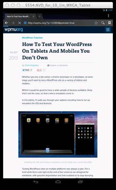 Screenshot of this post running on the Android Simulator