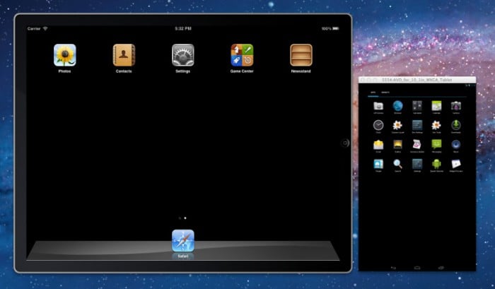 Screen shot of the iOS Simulator and Android Emulator running on OS X