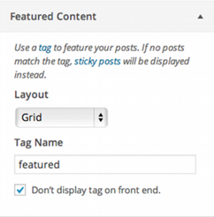 Screenshot of the featured content options