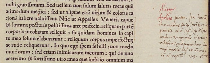 Photo of a manuscript with a note in the margin