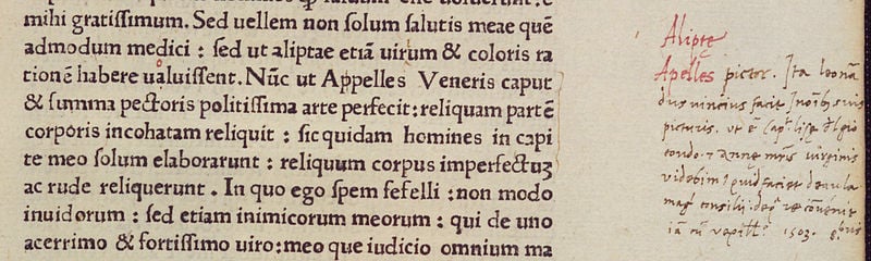 Photo of a manuscript with a note in the margin