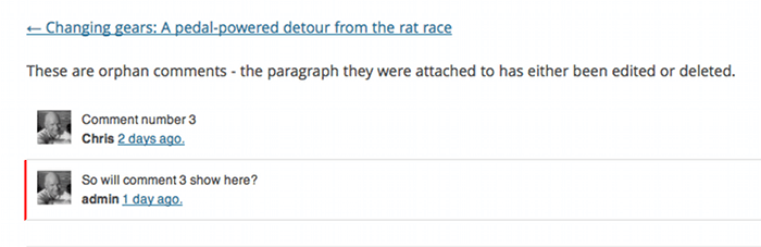 Screenshot showing listing of orphan comments