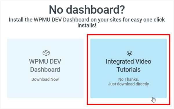 Integrated Video Tutorials plugin download option selected
