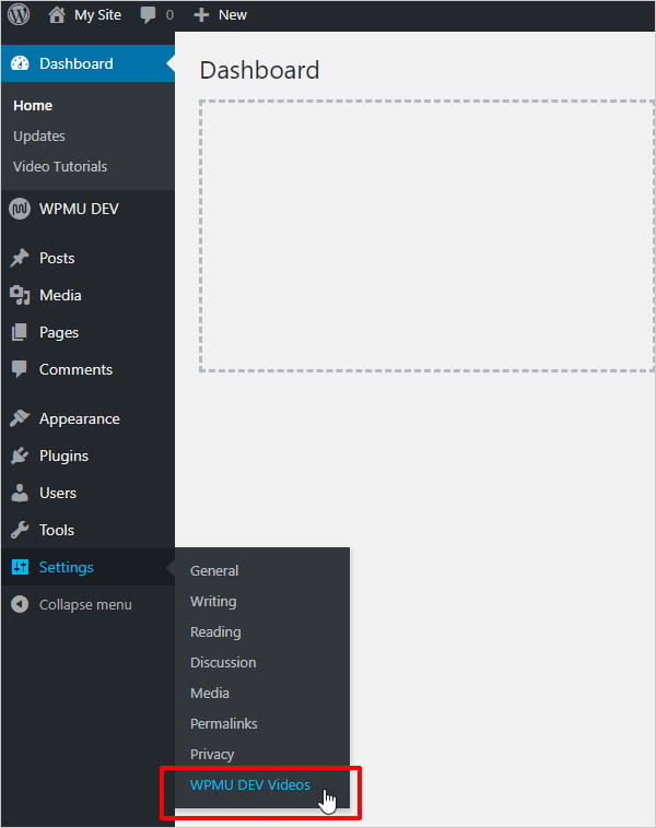 WPMUDEV Videos plugin settings menu