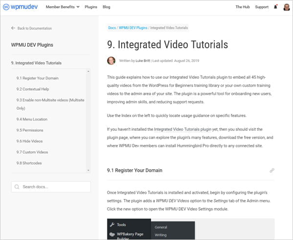 Integrated Video Tutorials documentation section