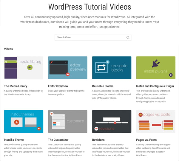 Screenshot of WordPress Tutorial Videos page