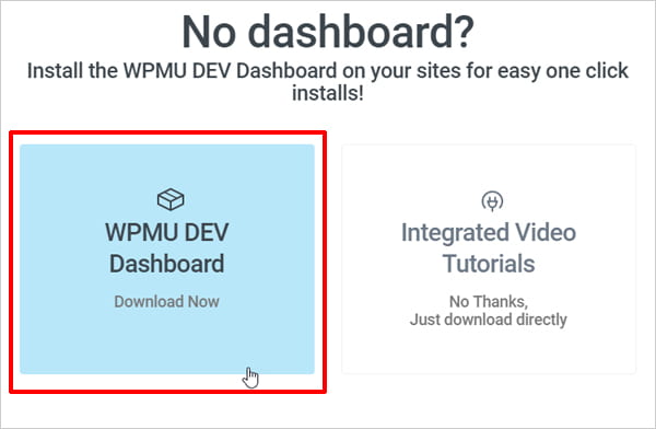 WPMU DEV Dashboard download option selected