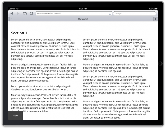 Screenshot of a two columns of text on a tablet