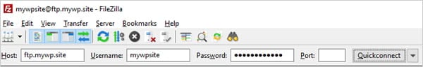 Screenshot of FTP client login details.