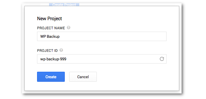 Screengrab of the create project dialog