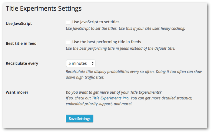 Screengrab of the WordPress settings page for this plugin
