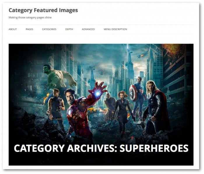 Screengrab of a Twenty Twelve category page with a category image