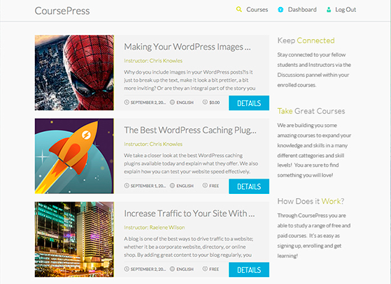 The bundled theme gives you great looking courses