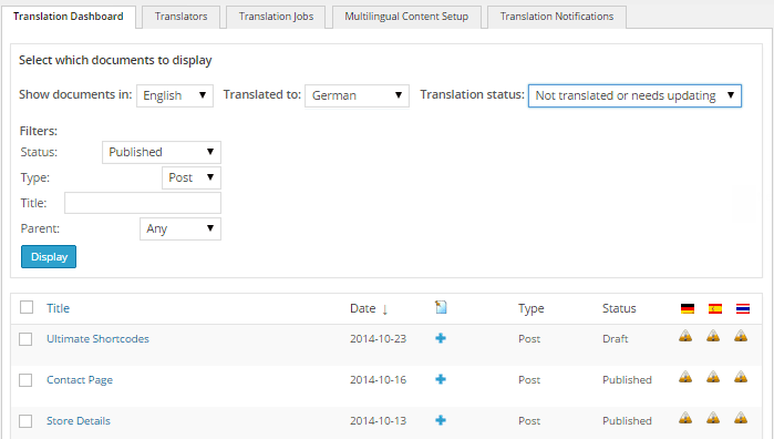 The WPML Translation Manager