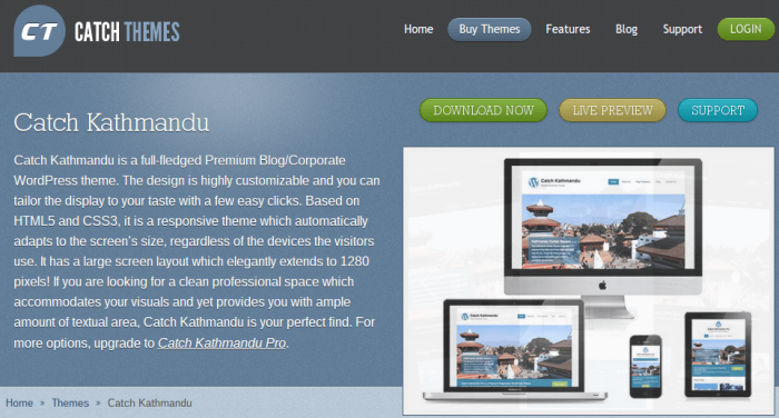Most popular themes -- such as Catch Kathmandu -- have a demo/preview option.