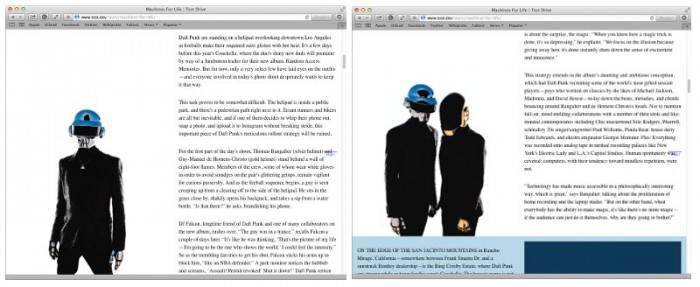 Two screenshots showing a pinned image and a scrolling image