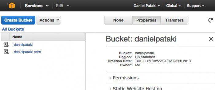 The Amazon S3 management area