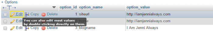 Click the edit button on the same line as siteurl to change it