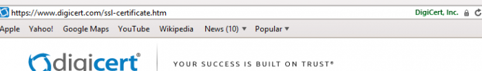 EV SSL Certificates in Safari use a green front for the company name