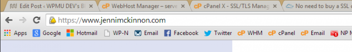 A yellow yield sign appears in the address bar for sites with an insecure SSL certificate
