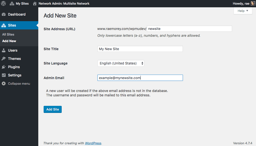 Adding a new site to your network.
