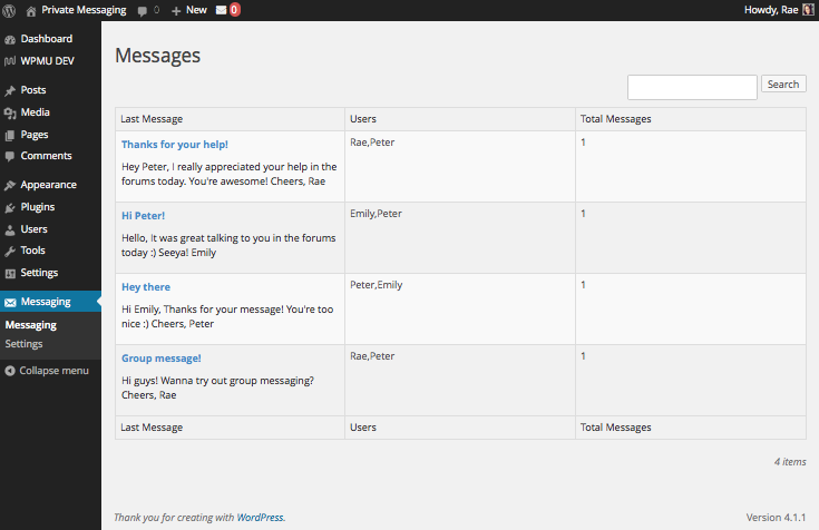 Private Messaging messages