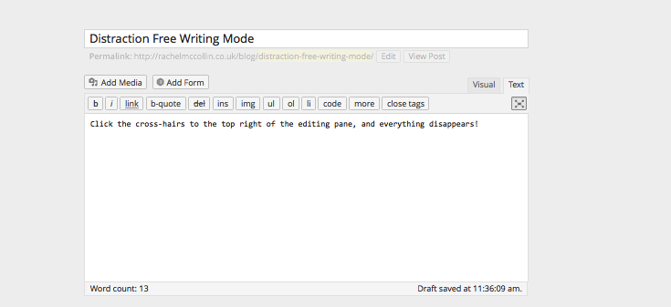 WordPress distraction free writing mode