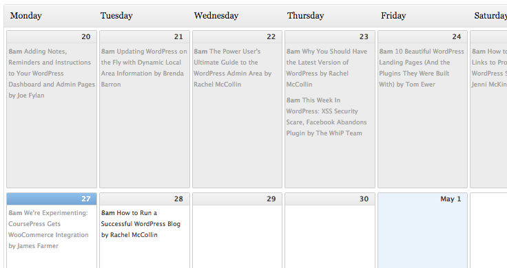 The free Editorial Calendar plugin is a fantastic tool for scheduling posts. We even use it for our blog.