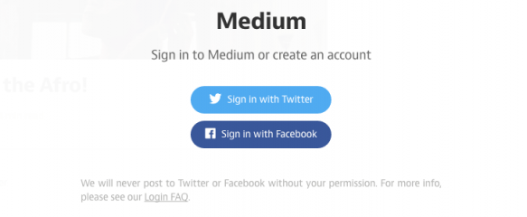Medium social signup screen