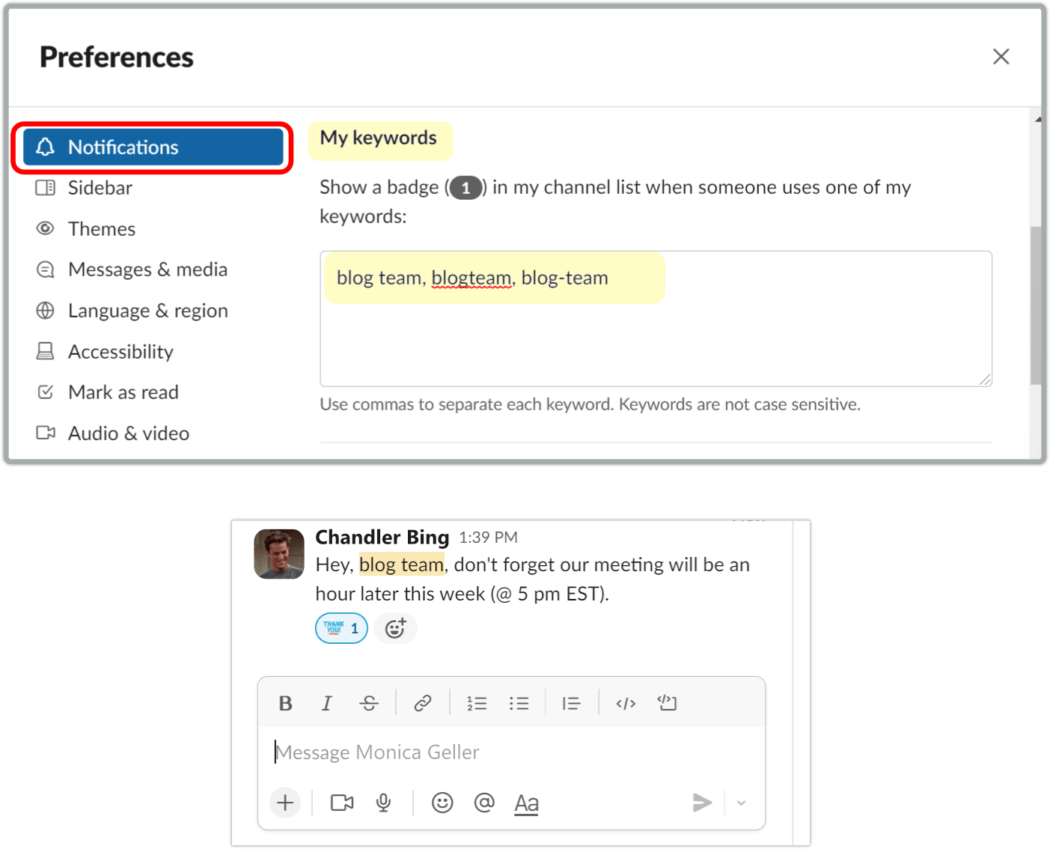 Slack triggers/keywords