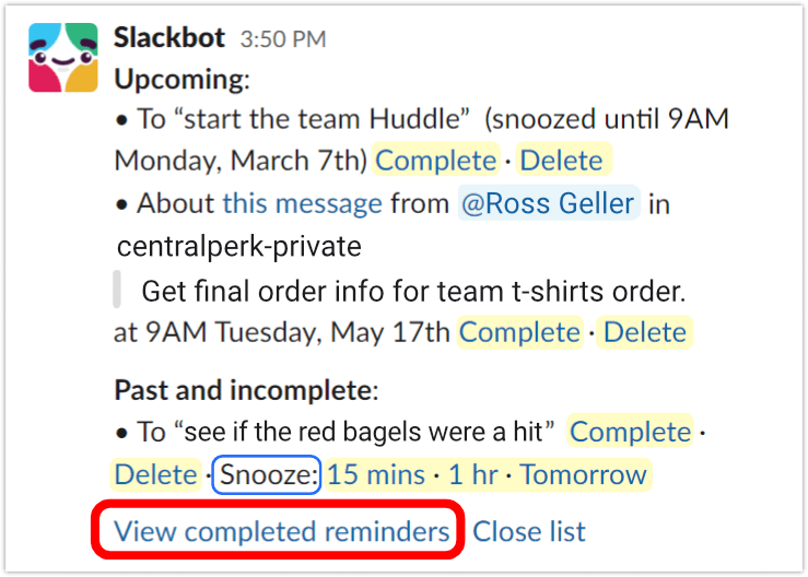 Slack reminder list