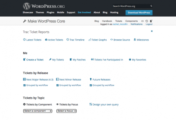 Contributing to WordPress - trac tickets page