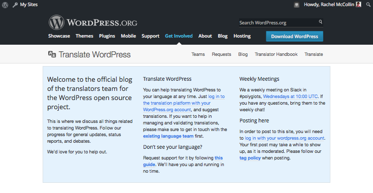 The WordPress translation page