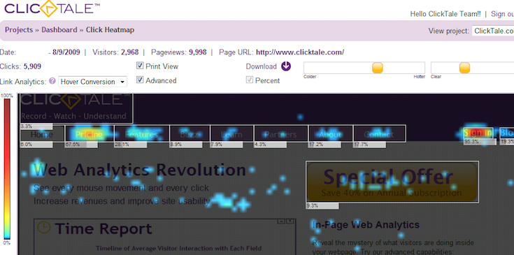 See how there were quite a few clicks on the "W" in the "Web Analytics Revolution" headline? Visitor clicks that go nowhere might be unavoidable, but you should heed those that can be revised.