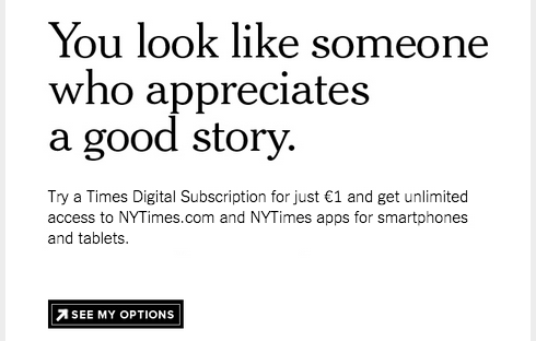 The New York Times asks readers to subscribe after reading 10 free articles.