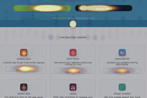 A heatmap of the SumoMe homepage.