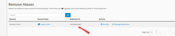 Confirm that there's no redirection set for the Alias or Parked Domain