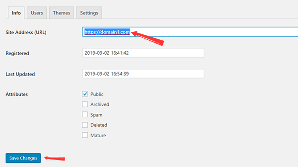 Edit screen of subsites in a WordPress Multisite network