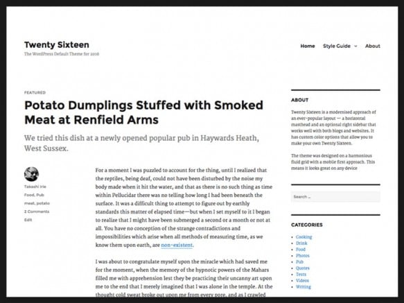 Twenty sixteen theme - demo screenshot