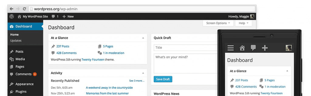 WordPress 3.8 brought a responsive admin UX.
