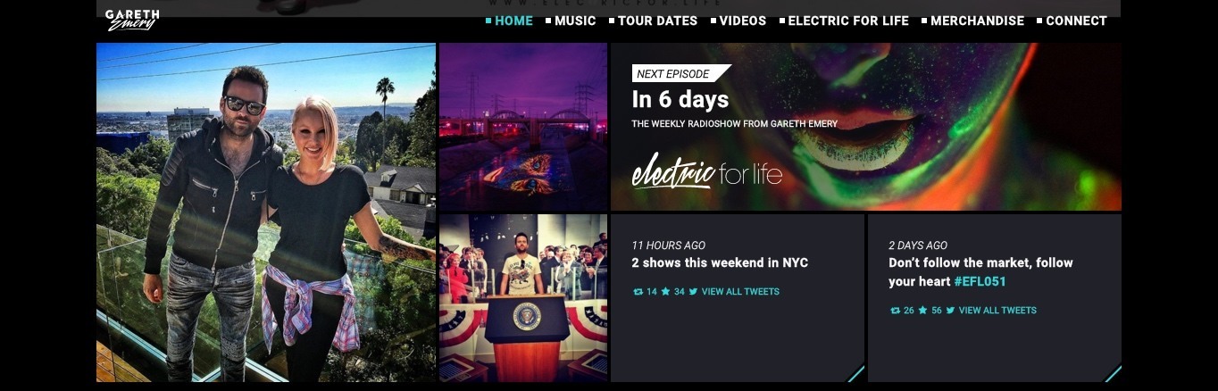Sticky header in action on the Gareth emery site.
