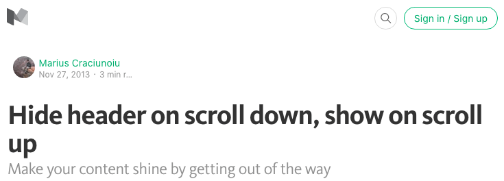 Subtle sticky header options at Medium.