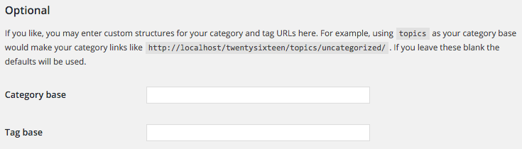 Category and tag base settings.