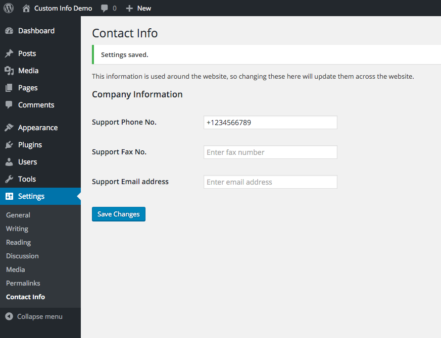 The new Contact Info screen.