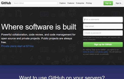 The GitHub homepage