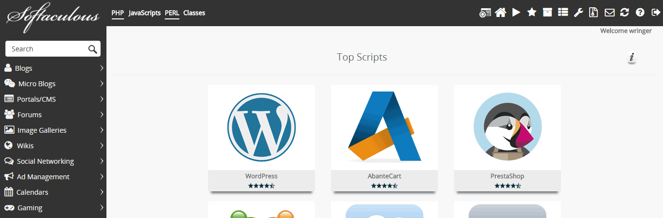 Softaculous main page