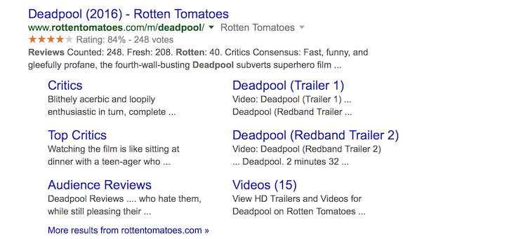 A search result optimized with a rich snippet.